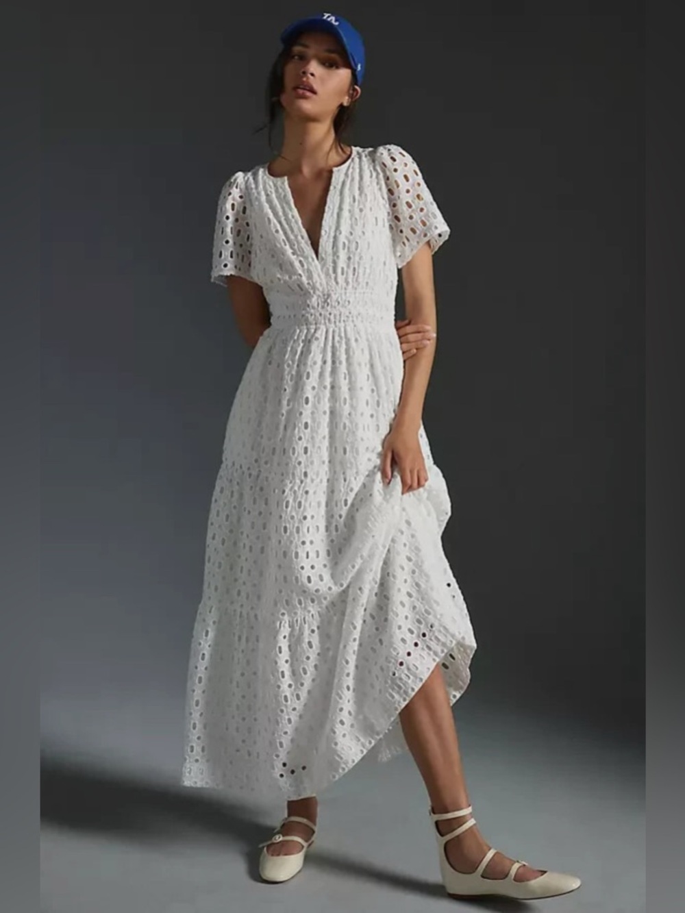 NWT Anthropologie Somerset Eyelet Maxi Dress in White Size Petite Large